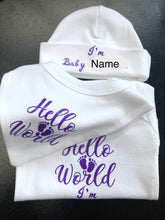 Load image into Gallery viewer, 'Welcome to the World' New Baby Announcement 3 piece outfit